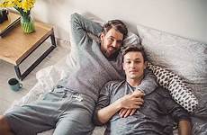 gay bed man couple homosexual stock