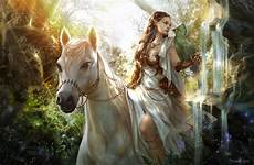 horse fantasy girl wallpaper elf princess woman background preview click