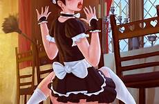 sissy femboy maid hentai sex crossdressing xxx trap uniform dildo caustic crayon skirt anal toy androgynous male lipstick duster feather