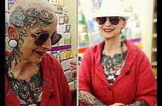 tattoos old people women tattooed tattoo head elderly woman piercing facial body badass scalp extraordinary elder portraits faces person beautiful