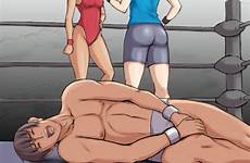 anime wrestling femdom hentai busting ass danbooru club original ball kick makiya girls makya drawn testicles swimsuit history piece