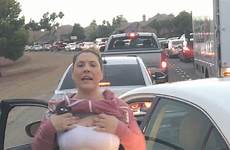 flasher road rage herself woman caught vegas las highway camera exposing hit flashes run family video adrian rodriguez horror loose