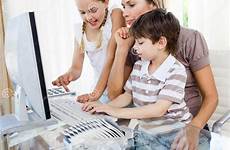 children computer teaching mother use her stock royalty