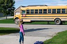 bus school girl goodbye waving stock stop young shutterstock woman