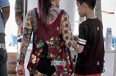 tattoo tattooed woman bikini pattaya thailand competing alamy run fun female