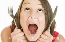 knife woman stock alamy ans fork hungry photography