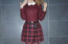 skirt tartan pantyhose sweater school plaid tights outfit girl red outfits flats hot skirts dress fashion girls provide makeup guys