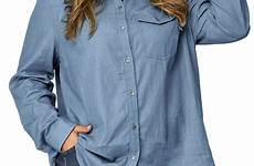 shirt denim women size plus chambray long sleeve walmart pocket