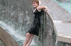 wetlook college girls fountain candid wet playing jeans teen clothes boys summer
