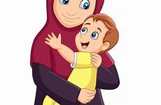mother muslim son hugging her vector cartoon vectorstock islamic royalty girl illustration saved preview