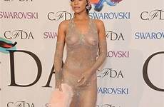 awards rihanna fashion cfda dress through sheer york nsfw nude her naked nipples tits revealing carpet red hot show outfit