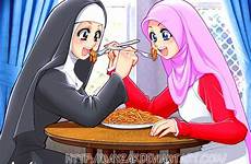 sisters nayzak hijab islamic peaceful allah masha hijabi muslimah makan kartun berbagi