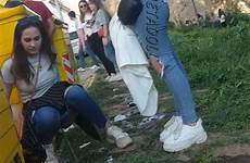 spanish girls gotta peeing go caught drunk festival drunken festivals street voyeur toilet