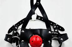 mouth ball harness mask gag sm leather bondage red restraint fetish head oral open adult sex women men