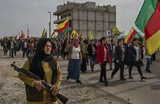 kurdish women syria controlled flag northern armed rojava kobani against marching outskirts month offensive waving many rights times military