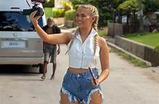 mae molly hague denim hot island pants barbados shorts her physique she sizzling displays tiny got work holiday barely pair