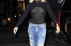 rihanna top through her thru wearing york reveals bra much too hot outfit actress breasts braless technica mesh sexy breast