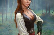 fantasy female warrior medieval girl women character artwork arquera archer hunter hunting woman dark rpg portrait forest leather characters village