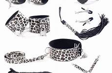 set bondage whip gag ball restraints bed leopard fetish couple system cuff collar 10pcs positioning bandage grain erotic kit