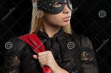 bdsm mask whip girl leather red stock portrait lipstick collar
