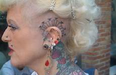 tattooed piercings women woman most tattoos old older facial tattoo granny stupid ankle plans big body ass choose board funky
