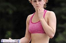 emma watson bra pink sports off her top crop looking gym midriff