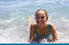 girl swimsuit blue beach smiling sea young pretty dreamstime stock bikini
