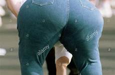 mature bending over fat jeans lady rear denim blue woman alamy plump wearing nude ass women obesity granny butt sex