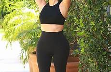 kim kardashian workout yoga leggings crop waist celebrity curve top wearing pants trainer puts curves display tight every hour high