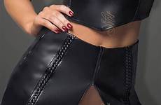 falda cuero negra f171 lareinadeparis vegano atrevida schwarzer kunstleder dekorativen corta bändern