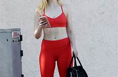 fanning elle red gym studio city sexy bikini tights pants yoga dakota hot top ellie hits front gotceleb hawtcelebs story