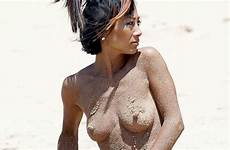ling bai nipples actress beach topless slip hawaii nip flashes her celebrity boobs