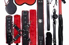 bdsm bondage kinky set whip bed rope kit toy pu gagging pliers mouth neck lingerie pieces leather hand sexy red