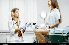 gynecologist examination chair preparing procedure gynecological woman office pregnant sitting stock alamy