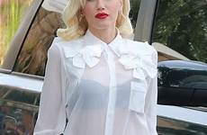 gwen stefani white bra blouse sheer through over blouses wears fashion top dailymail sexy jeans hot style article wore studio