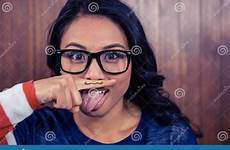 tongue asian woman mustache finger showing preview