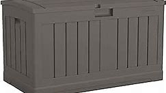 Suncast 50 Gallon Plastic Deck Box with Molded Lockable Feature and Weathertight Construction for Home, Patio, Lawn, and Garden Storage, Gray