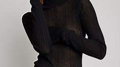 Turtleneck Sheer Sweater Black