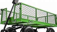 Steel Garden Cart with Removable Sides, 880LBS Heavy Duty Utility Wagon Cart with Huge Pneumatic All Terrain Tires, Wagon Cart with 180°Adjustable Handle for Garden,Farm,Yard,Green