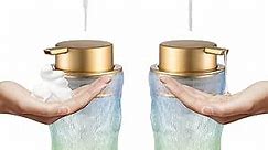Glass Foaming Soap Dispenser, Gold and Matte Gold Pump Sets, Both Equipped with Foam and Liquid Pumps, and Two Glass Bottles (Blue/Green/Foam-Liquid Duo Pack)