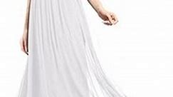 Dressystar Women's V Neck Lace Bridesmaid Maxi Dress Wedding Guest Formal Party Dress LF03White L