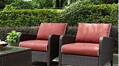 Kiawah Brown Outdoor Wicker Chairs w/ Sangria Cushions (Set of 2) - 70"W x 60"D x 30.5"H - Bed Bath & Beyond - 31277820