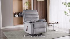 Swivel Rocker Recliner Chair for Adults, Rocking Recliner Chair, Manual Small Recliners for Small Spaces, Living Room, Nursery, RV, Light Grey