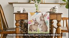 Artoid Mode Bunny Rabbits Flowers Lawn Easter Table Runner, Spring Floral Kitchen Dining Table Decor for Home Party Decor 13x72 Inch