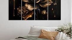 Designart "Black And Gold Daffodil Design II" Floral Daffodil Multipanel Canvas Art Print - Bed Bath & Beyond - 38055826