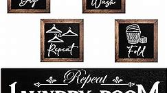 Yerliker Set of 5 Laundry Room Decor Farmhouse Laundry Room Wooden Sign Wash Fold Dry Repeat Signs Rustic Laundry Wall Art Prints Laundry Room Sign Decor for Home, Unframed (Black)