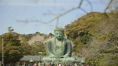 Great Buddha Daibutsu Statue at Kotoku Temple with Tourists in Kamakura Japan 4K