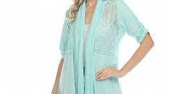 Simply Couture Women's Plus size Solid Tab Sleeve Long Light Knit Lace Hallowed Back Cardigan