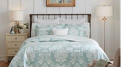 Laura Ashley Venetia Cotton Reversible Blue Quilt Set - Bed Bath & Beyond - 15369665