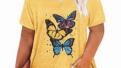 XCHQRTI Butterfly Plus Size Women Shirt Graphic Floral T-Shirts Inspirational Short Sleeve Top